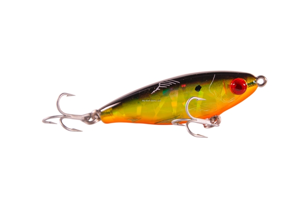 Picture of Mirrolure Mirrodine Suspending Twitchbait, 2 5/8", 3/8 Oz, 3-D Eyes, Black Back Chartreuse Sides/Orange Belly/Silver Broken Glass