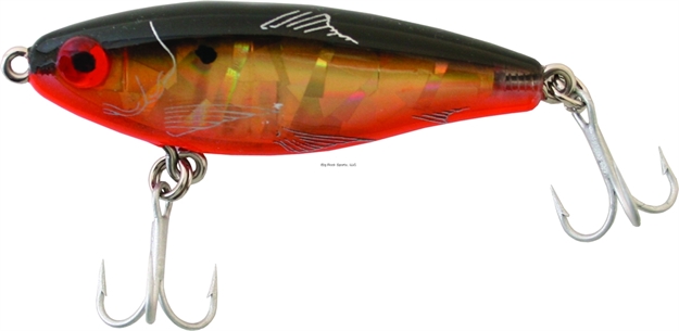 Picture of Mirrolure Mirrodine Suspending Twitchbait, 2 5/8", 3/8 Oz, 3-D Eyes, Black Back/Orange Belly/Gold Broken Glass