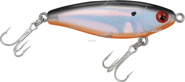 Picture of Mirrolure Mirrodine Suspending Twitchbait, 2 5/8", 3/8 Oz, 3-D Eyes, Black Back/Orange Belly/Silver Luminescence