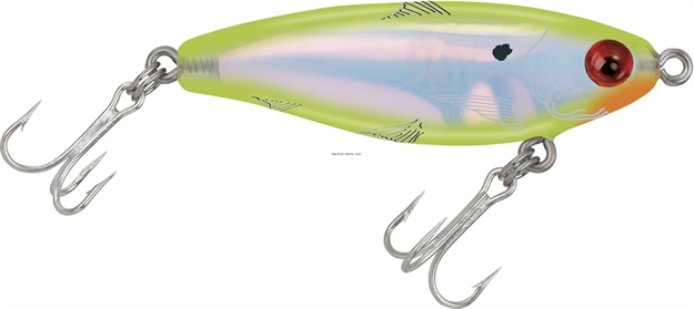 Picture of Mirrolure Mirrodine Suspending Twitchbait, 2 5/8", 3/8 Oz, 3-D Eyes, Chartreuse Back & Belly/Silver