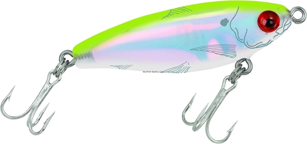 Picture of Mirrolure Mirrodine Suspending Twitchbait, 2 5/8", 3/8 Oz, 3-D Eyes, Chartreuse Back/Pearl Belly/Silver
