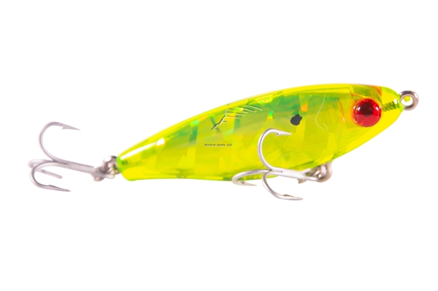 Picture of Mirrolure Mirrodine Suspending Twitchbait, 2 5/8", 3/8 Oz, 3-D Eyes, Chartreuse Fluorescent/Silver Broken Glass