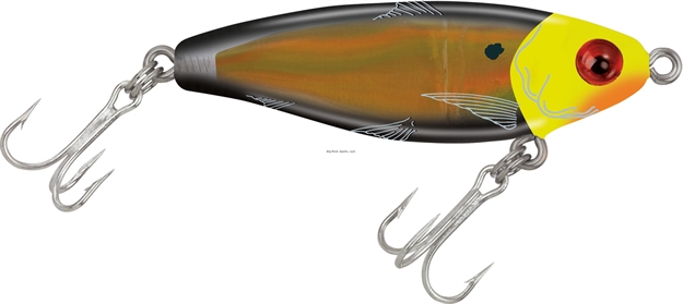 Picture of Mirrolure Mirrodine Suspending Twitchbait, 2 5/8", 3/8 Oz, 3-D Eyes, Chartreuse Head/Black Back & Belly/Gold