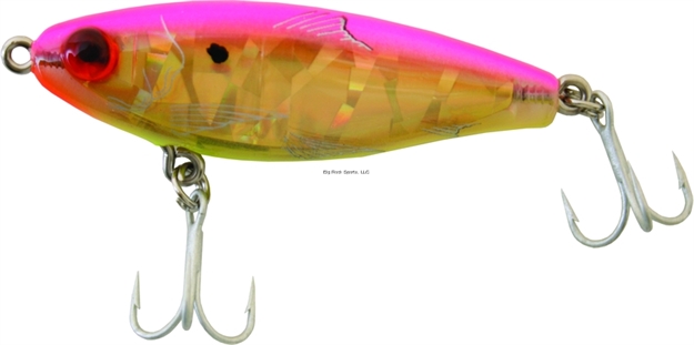 Picture of Mirrolure Mirrodine Suspending Twitchbait, 2 5/8", 3/8 Oz, 3-D Eyes, Pink Back/Chartreuse Belly Gold Broken Glass