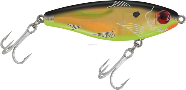 Picture of Mirrolure Mirrodine XL Suspending Twitchbait, 3 1/8", 9/16 Oz, 3-D Eyes, Black Back/Chartreuse Belly/Gold