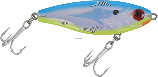Picture of Mirrolure Mirrodine XL Suspending Twitchbait, 3 1/8", 9/16 Oz, 3-D Eyes, Blue Back/Chartreuse Belly/Silver