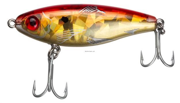 Picture of Mirrolure Mirrodine XL Suspending Twitchbait, 3 1/8", 9/16 Oz, 3-D Eyes, Candy Apple/Gold Belly/Gold Broken Glass