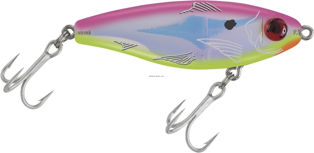 Picture of Mirrolure Mirrodine XL Suspending Twitchbait, 3 1/8", 9/16 Oz, 3-D Eyes, Fluorescent Hot Pink Back/Chartreuse Belly/Silver