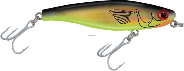 Picture of Mirrolure Mirromullet Surface Walker, 3", 3/8 Oz, 3-D Eyes, Black Back/Chartreuse Belly/Gold