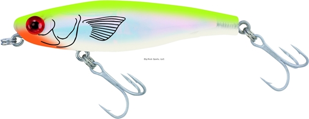 Picture of Mirrolure Mirromullet Surface Walker, 3", 3/8 Oz, 3-D Eyes, Chartreuse Back/Pearl Belly/Silver