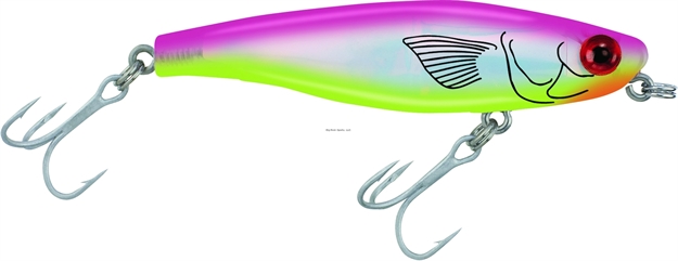 Picture of Mirrolure Mirromullet XL Surface Walker, 3 1/2", 1/2 Oz, 3-D Eyes, Fluorescent Hot Pink Back/Chartreuse Belly/Silver, Floating