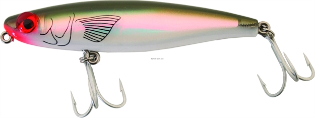 Picture of Mirrolure Mirromullet XL Surface Walker, 3 1/2", 1/2 Oz, 3-D Eyes, Green Back/White Belly/Silver, Floating