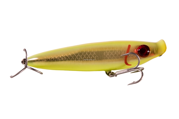 Picture of Mirrolure Popa Dog Surface Walker Popper, 4 1/4", 13/16 Oz, Fluorescent Chartreuse Back & Belly/Gold, Floating