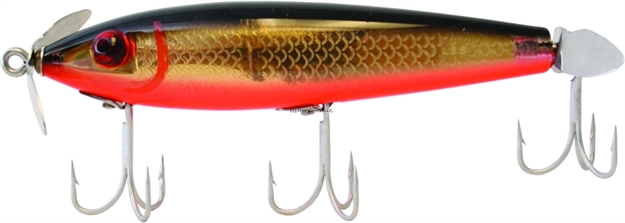 Picture of Mirrolure Prop Bait Dual-Prop Floating Twitchbait, 3 5/8", 1/2 Oz, Black Back/Fluorescent Orange Belly/Gold