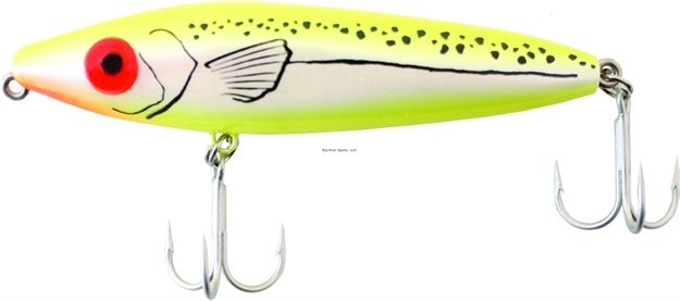 Picture of Mirrolure She Dog Rattling Surface Walker, 4", 3/4 Oz, Chartreuse Back & Belly/Orange Throat/Pearl Sides, Floating