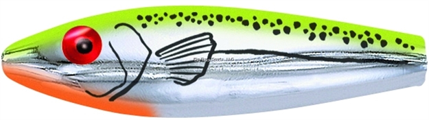 Picture of Mirrolure She Dog Rattling Surface Walker, 4", 3/4 Oz, Chartreuse Back/Chrome Body/Orange Throat, Floating