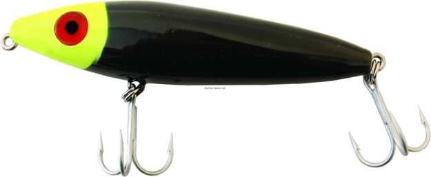 Picture of Mirrolure She Dog Rattling Surface Walker, 4", 3/4 Oz, Chartreuse Head/Black Body, Floating