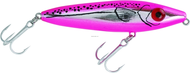 Picture of Mirrolure She Dog Rattling Surface Walker, 4", 3/4 Oz, Hot Pink Back & Belly/Chrome Body, Floating