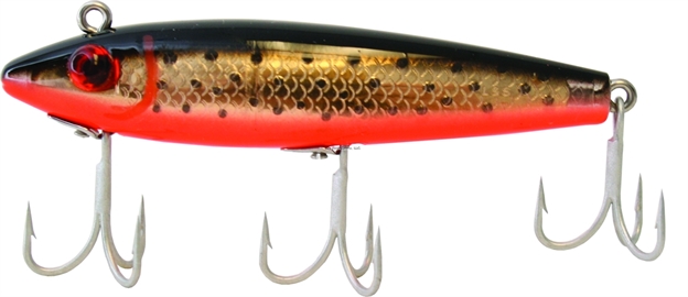 Picture of Mirrolure Spotted Trout TT Sinking Twitchbait, 3 5/8", 1/2 Oz, Black Back/Fluorescent Orange Belly/Gold Scale