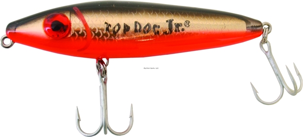 Picture of Mirrolure Top Dog Jr. Rattling Surface Walker, 4", 3/4 Oz, Black Back/Fluorescent Orange Belly/Gold Scale