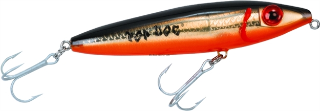 Picture of Mirrolure Top Dog Rattling Surface Walker, 4", 3/4 Oz, Black Back/Fluorescent Orange Belly/Gold