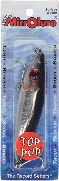 Picture of Mirrolure Top Pup Rattling Surface Walker, 3 1/2", 5/8 Oz, Black Back/White Belly/Silver Scale