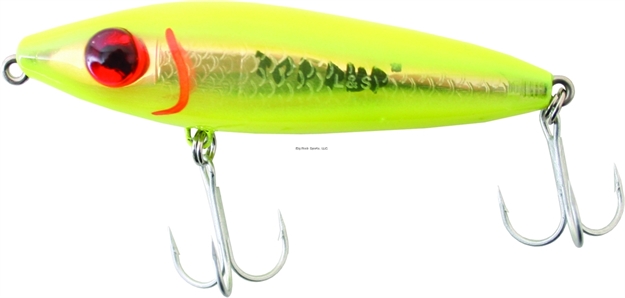 Picture of Mirrolure Top Pup Rattling Surface Walker, 3 1/2", 5/8 Oz, Fluorescent Chartreuse Back & Belly/Gold Scale