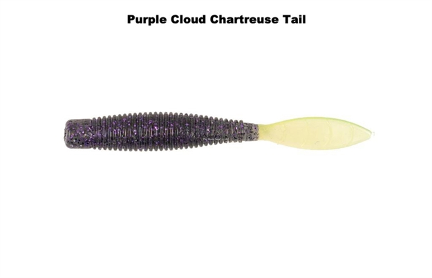 Picture of Missile Baits Ned Bomb, 3.25 Inch, Ned Rig Bait, Based ON The Super Popular D Bomb Shape, 10/Pk, Purple Cloud Chartreuse Tail