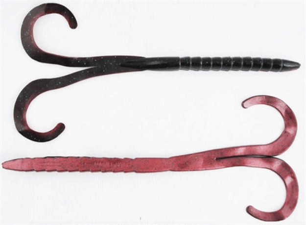 Picture of Missile Baits Tomahawk Dual Ribbon Tail Worm, 8.75", Red Shad Green