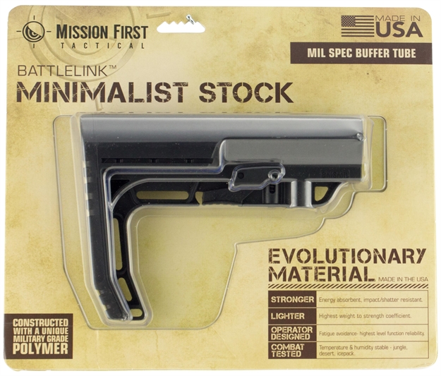 Picture of  Mission First Tactical Bmsmil Battlelink Minimalist Stock Collapsible Black Synthetic For  Ar-15, M16, M4 With Mil-Spec Tube (Tube Not Included) 676315025856