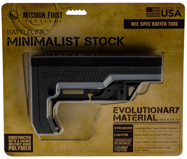 Picture of  Mission First Tactical Bmsmilexd Battlelink Extreme Duty Minimalist Stock Collapsible Black Synthetic For Ar-15, M16, M4 With Mil-Spec Tube (Tube Not Included)