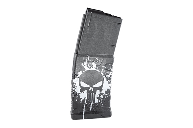 Picture of Mission First Tactical Exdpm556psswh Extreme Duty  30Rd 223 Rem/5.56X45mm Fits Ar-15/M4 Black W/White Punisher Skull Splatter Polymer EXDPM556D-PSSWH 814002024861