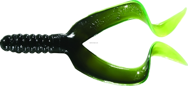 Picture of Mister Twister Double Tail Grub, 4", Black/Chartreuse, 10/Pack