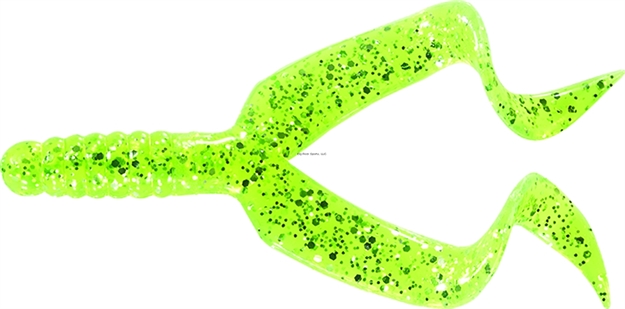 Picture of Mister Twister Double Tail Grub, 4", Chartreuse/Silver Flake, 10/Pack
