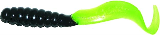 Picture of Mister Twister Meeny Curly Tail Grub, 3", Black/Chartreuse Pearl Tail, 20/Pack