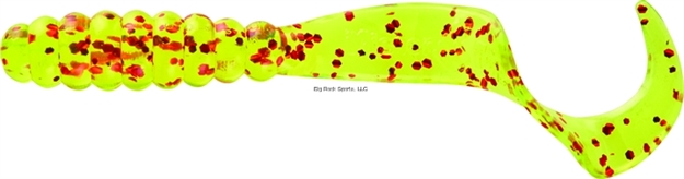 Picture of Mister Twister Meeny Curly Tail Grub, 3", Chartreuse Red Flake, 20/Pack