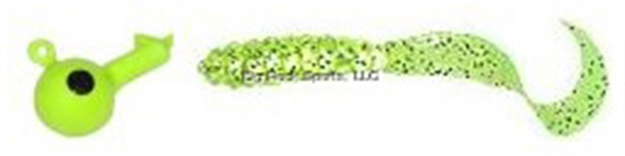 Picture of Mister Twister Meeny Curly Tail Jig Combo, 3", 1/8 Oz, 1 Jighead & 4 Bodies, Chartreuse/Sliver Flake, 4/Pack