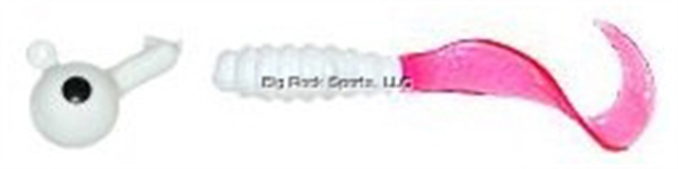 Picture of Mister Twister Meeny Curly Tail Jig Combo, 3", 1/8 Oz, 1 Jighead & 4 Bodies, White/Firetail, 4/Pack