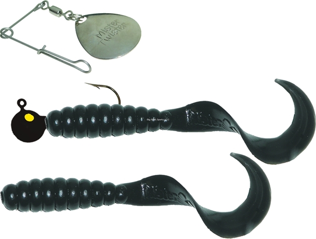 Picture of Mister Twister Meeny Curly Tail Spin Combo, 3", 1/4 Oz, 1 Spinjig & 2 Bodies, Black, 2/Pack