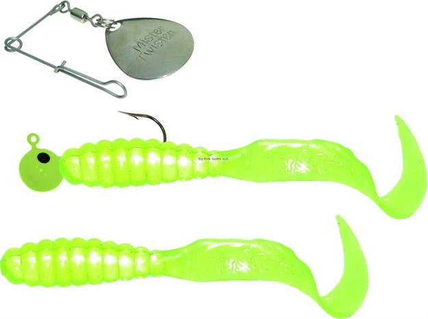 Picture of Mister Twister Meeny Curly Tail Spin Combo, 3", 1/4 Oz, 1 Spinjig & 2 Bodies, Chartreuse, 2/Pack