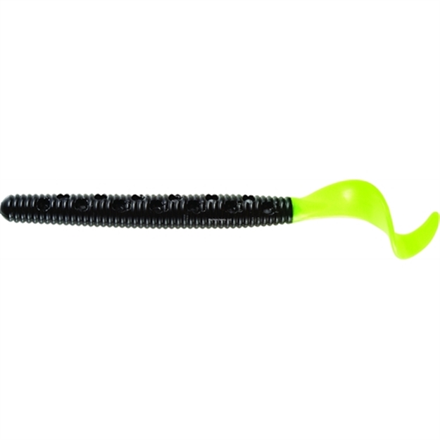 Picture of Mister Twister Poc'it Phenom Curly Tail Worm, 5" Black/ Chartreuse 9/Pack