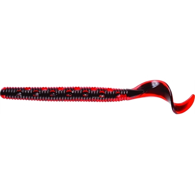 Picture of Mister Twister Poc'it Phenom Curly Tail Worm, 5" Red/ Black Bloodline 9/Pack