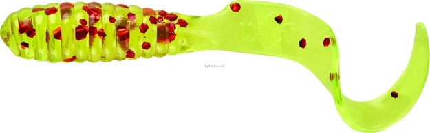 Picture of Mister Twister Teenie Curly Tail Grub, 2", Chartreuse Red Flake 20/Pack