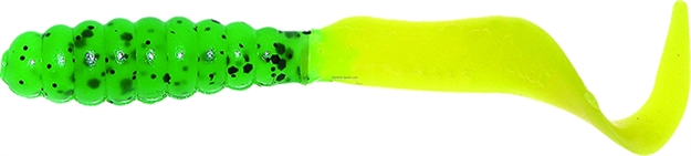 Picture of Mister Twister Teenie Curly Tail Grub, 2", Lime/Black Flake/Yellow Tail, 20/Pack
