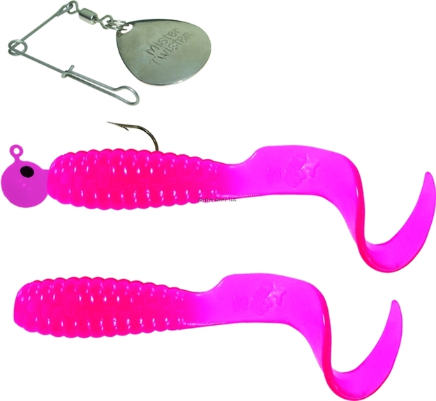 Picture of Mister Twister Teenie Curly Tail Spin Combo, 2", 1/16 Oz, 2 Spinjig & 3 Bodies, Pink, 3/Pack
