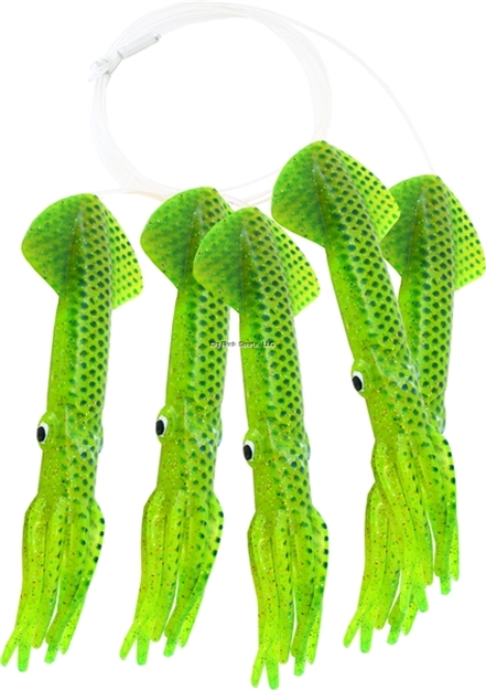 Picture of Mold Craft Scaled Squid Daisy Chain, 9", 5 Squids, Chartreuse With Blue Scales