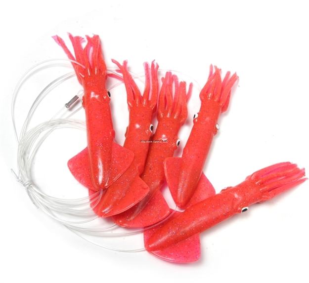 Picture of Mold Craft Squid Daisy Chain, 9", 5 Squid, 300 LB Mono, NO Hook, Arorua Pink