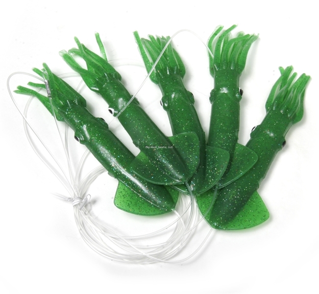 Picture of Mold Craft Squid Daisy Chain, 9", 5 Squid, 300 LB Mono, NO Hook, Florescent Green