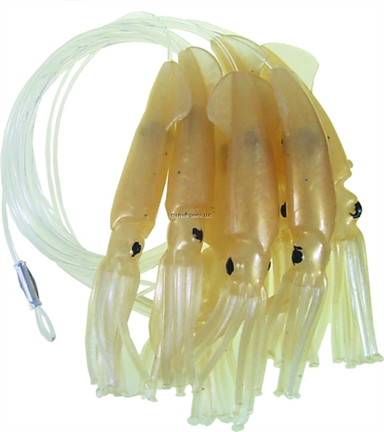 Picture of Mold Craft Squid Daisy Chain, 9", 5 Squid, 300 LB Mono, NO Hook, Golden Natural Tan