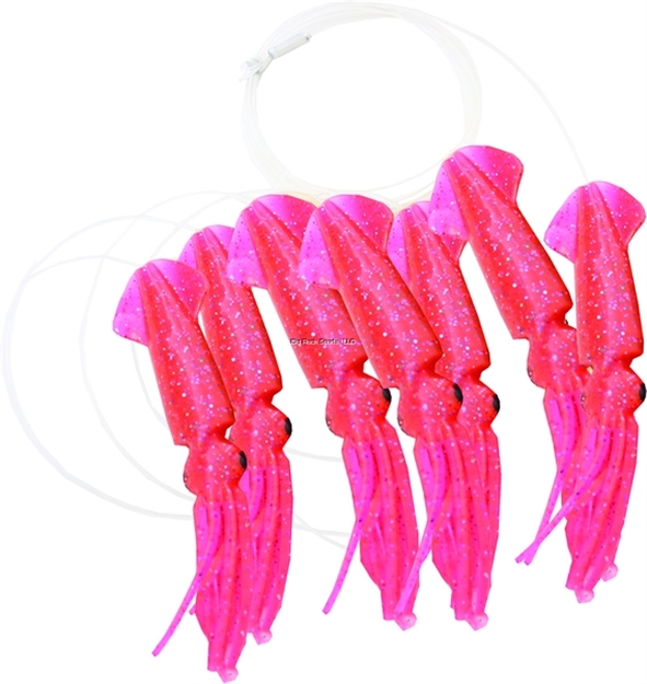 Picture of Mold Craft Squid Daisy Chain, 9", 5 Squid, 300 LB Mono, NO Hook, Hot Pink